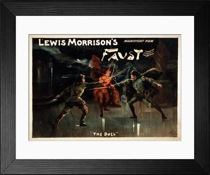 Framed Print : Advertisement poster for Lewis Morrison's Magnificent New Faust'. Showing a scene titled The Duel Framed Print : Advertisement poster for Lewis Morrison's Magnificent New Faust'. Showing a scene titled The Duel