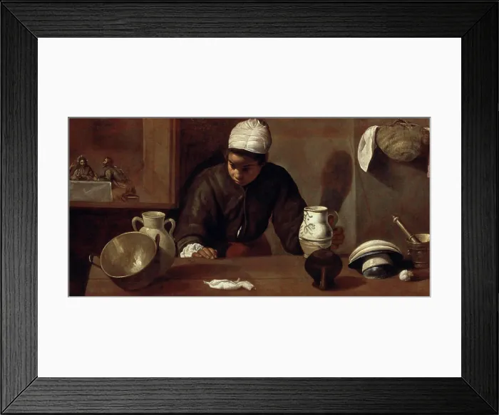 Framed Print : Kitchen Maid with the Supper at Emmaus ca. 1618 Diego Velazquez (1599-1660 Spanish) National Gallery, Dublin, Ireland Framed Print : Kitchen Maid with the Supper at Emmaus ca. 1618 Diego Velazquez (1599-1660 Spanish) National Gallery, Dublin, Ireland