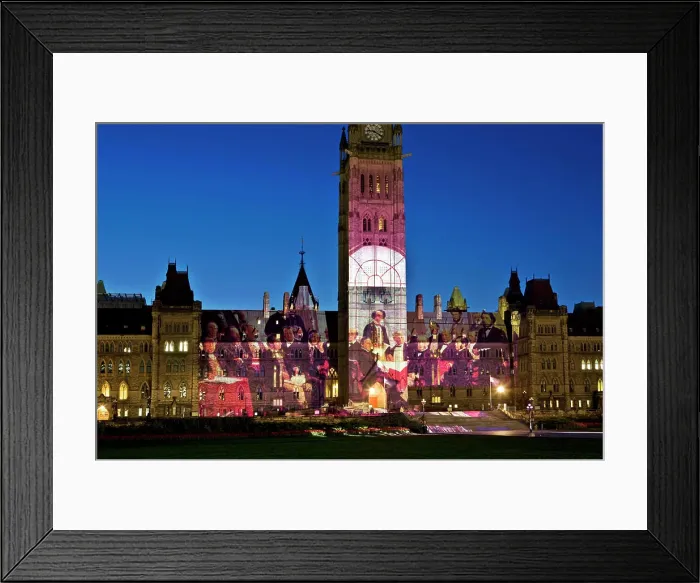 Framed Print : Fathers of Confederation projected on Parliament Building, Ottawa, Ontario, Canada Framed Print : Fathers of Confederation projected on Parliament Building, Ottawa, Ontario, Canada