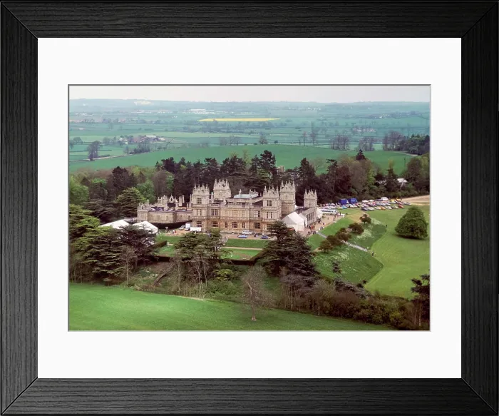 Framed Print : Aerial view of Mentmore Towers stately home with marquees where Sothebys conducts auction of contents Framed Print : Aerial view of Mentmore Towers stately home with marquees where Sothebys conducts auction of contents