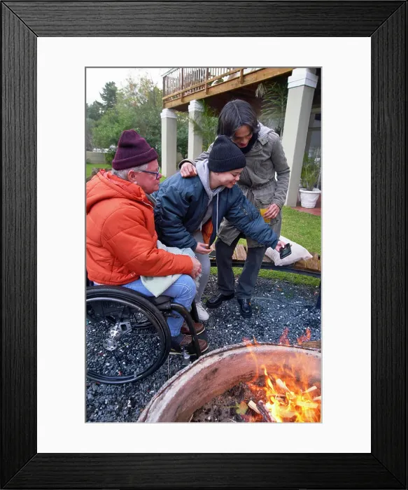 Framed Print : Friends around fire pit Framed Print : Friends around fire pit