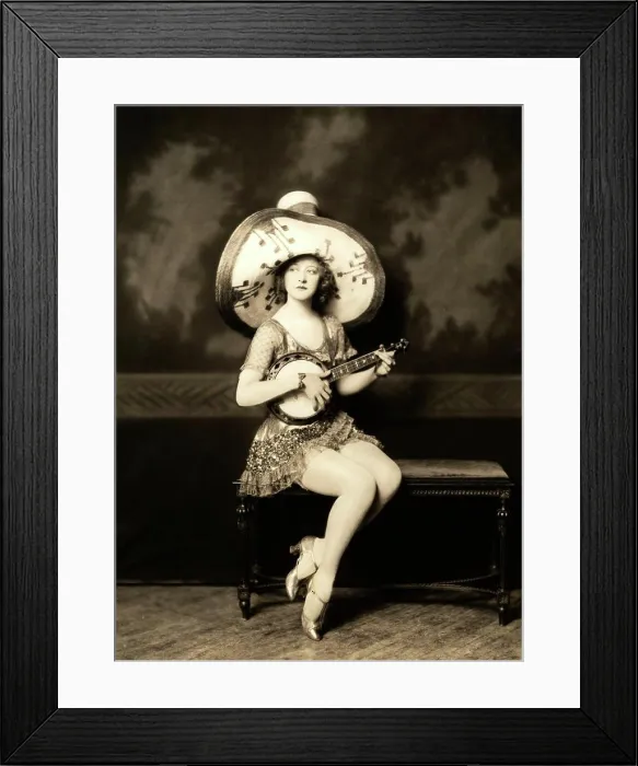 Framed Print : Portrait of woman in hat playing mandolin Framed Print : Portrait of woman in hat playing mandolin