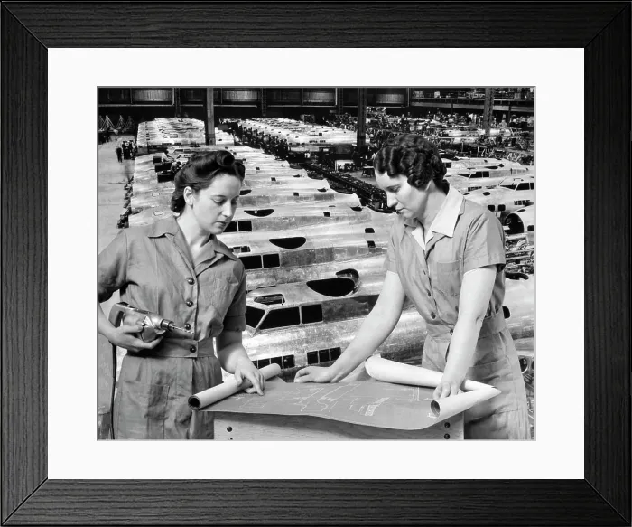 Framed Print : Women Workers Blueprints Factory 1940S Rosie Riveter Woman Wartime Worker Ww2 Wwii World War 2 Airplane Airplanes