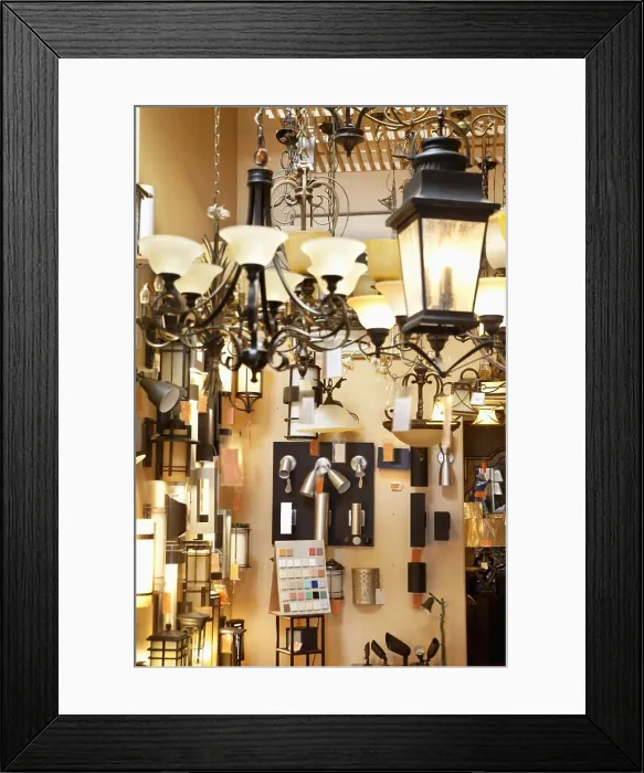Framed Print : Lighting equipments on display in store Framed Print : Lighting equipments on display in store