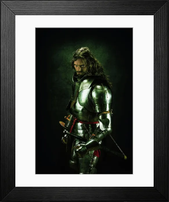 Framed Print : Portrait of a Knight looking at his enemy with a menacing look Framed Print : Portrait of a Knight looking at his enemy with a menacing look