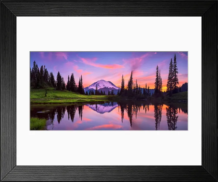 Framed Print : USA, Washington State, Mt. Rainier National Park. Tipsoo Lake panoramic at sunset Framed Print : USA, Washington State, Mt. Rainier National Park. Tipsoo Lake panoramic at sunset