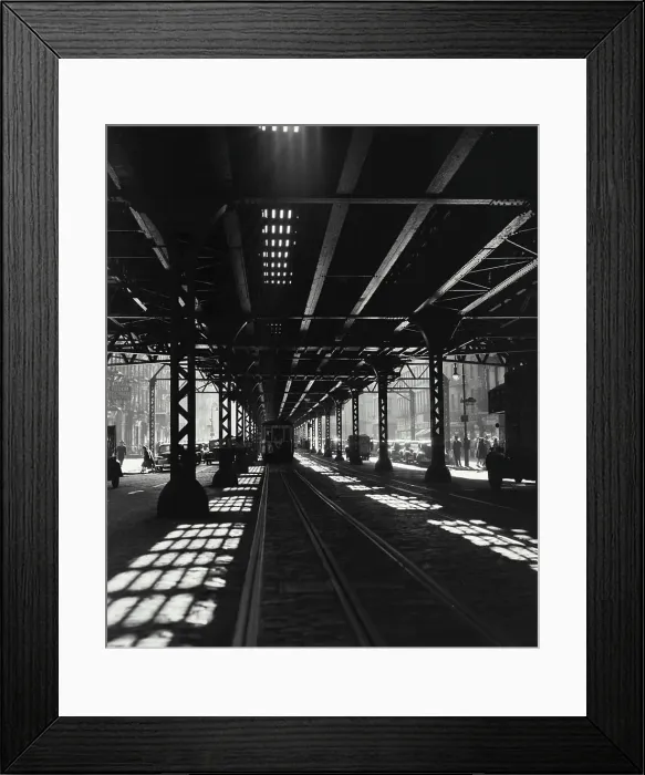 Framed Print : View under 3rd Avenue elevated at 47th St showing railway and train