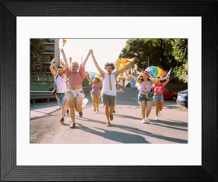 Framed Print : Multi-ethnic male and female protesters running on street Framed Print : Multi-ethnic male and female protesters running on street