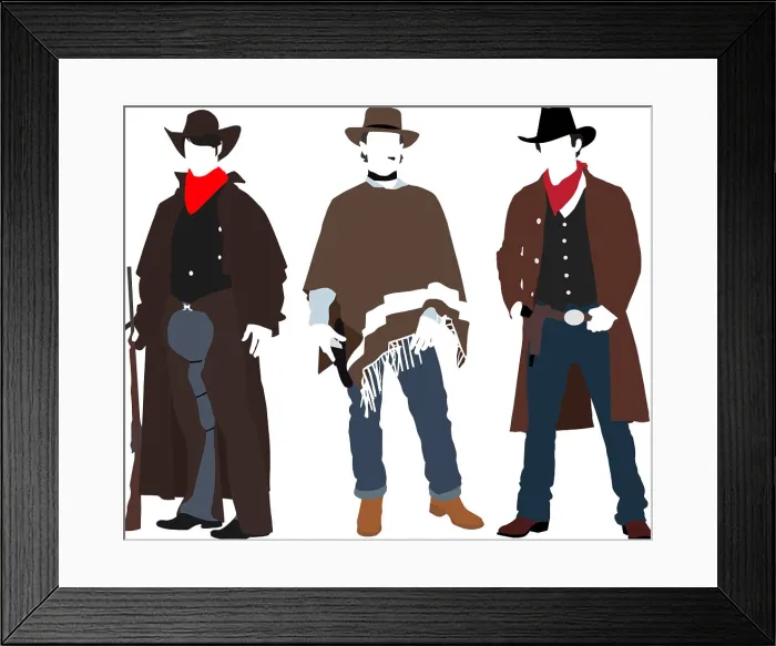 Framed Print : Cowboy Styles Three distinct representations of classic cowboy attire