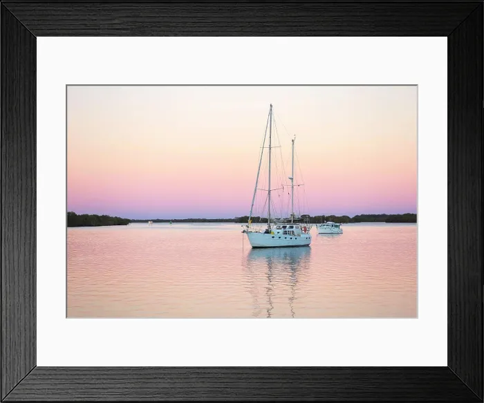 Framed Print : Yacht in calm water at sunset in front of Kangaroo Island Framed Print : Yacht in calm water at sunset in front of Kangaroo Island