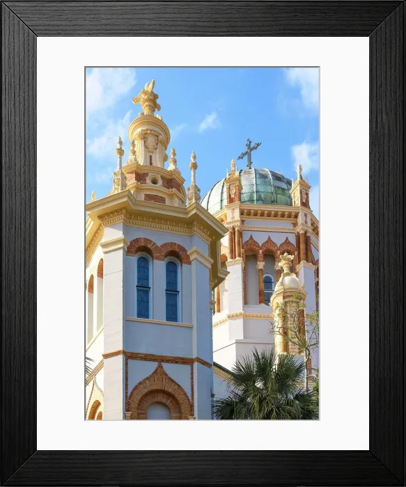 Framed Print : Close-up view of the basilica and gables of the Cathedral Basilica of St. Augustine