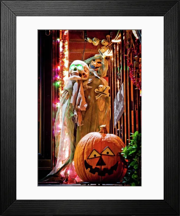 Framed Print : Halloween decorations in the fall at night time Framed Print : Halloween decorations in the fall at night time