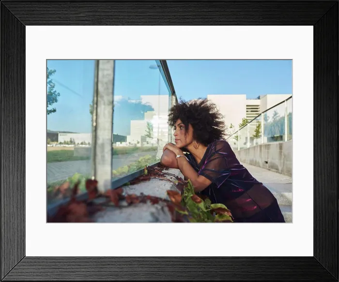 Framed Print : Portrait of a young afro girl in the city