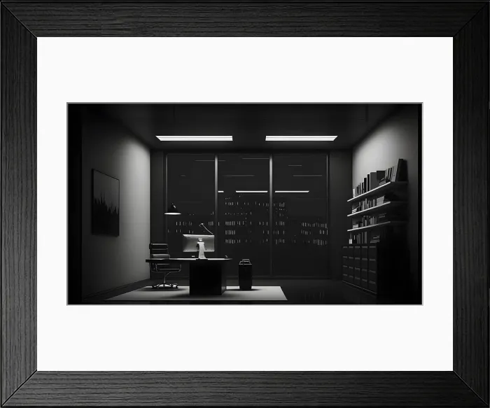 Framed Print : minimalist office in dark Generative AI