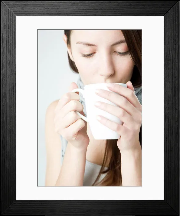 Framed Print : young woman with white cup