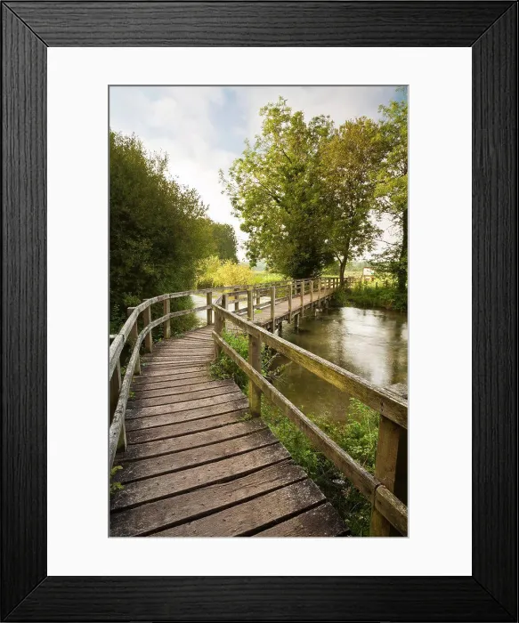 Framed Print : England, Hampshire, Chilbolton. A wooden footbridge over the River Test leading to Chilbolton Cow Common Framed Print : England, Hampshire, Chilbolton. A wooden footbridge over the River Test leading to Chilbolton Cow Common