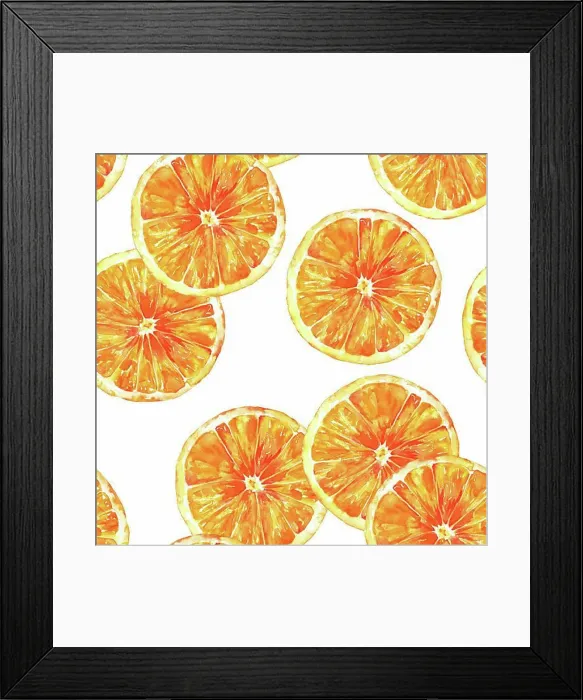 Framed Print : A seamless background pattern with vibrant hand drawn watercolour orages, healthy food repeat print Framed Print : A seamless background pattern with vibrant hand drawn watercolour orages, healthy food repeat print