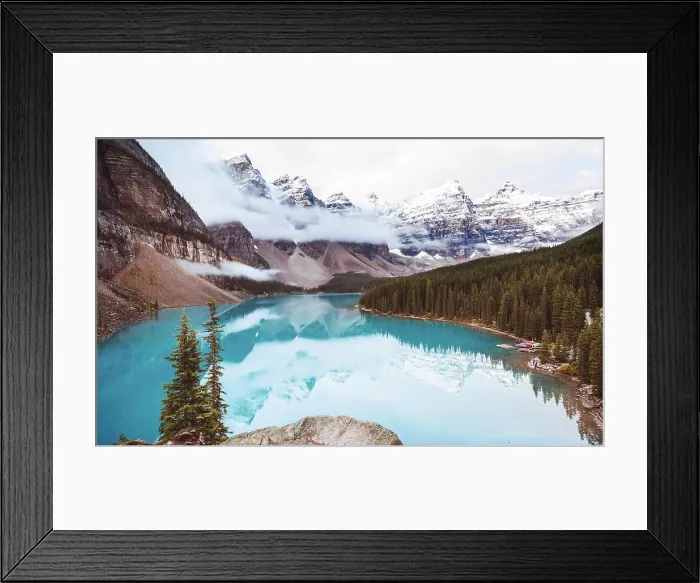 Framed Print : Moraine lake Beautiful turquoise waters of the Moraine lake with snow-covered peaks above it in Banff National Park of Framed Print : Moraine lake Beautiful turquoise waters of the Moraine lake with snow-covered peaks above it in Banff National Park of