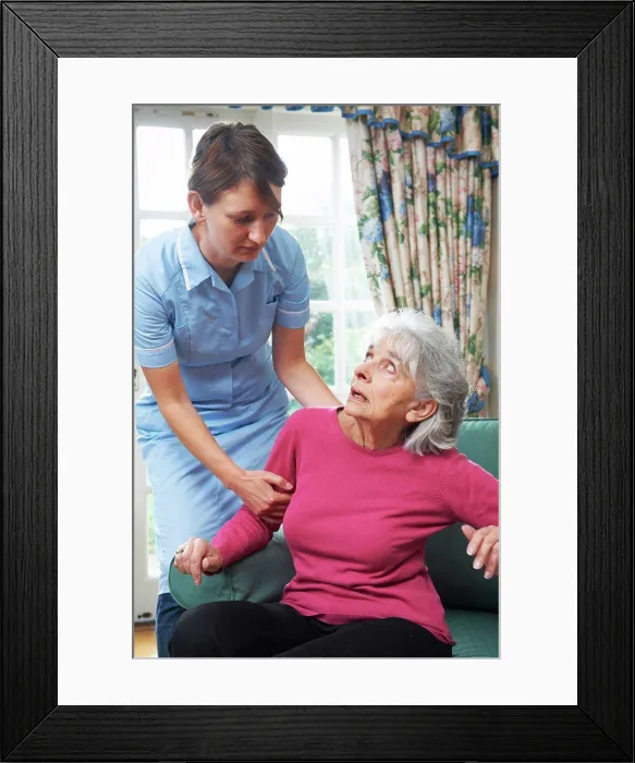 Framed Print : Care Worker Mistreating Elderly Woman Framed Print : Care Worker Mistreating Elderly Woman