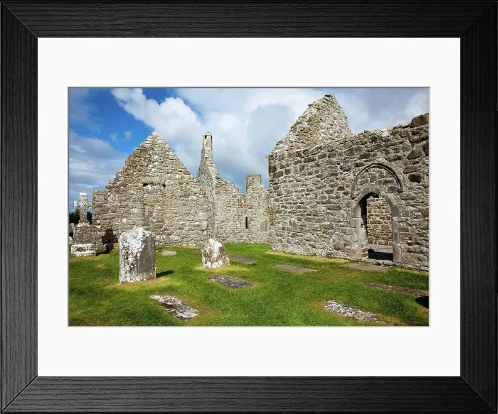 Framed Print : Tombstones In A Cemetery And An Old Cathedral, Clonmacnoise County Offaly Ireland Framed Print : Tombstones In A Cemetery And An Old Cathedral, Clonmacnoise County Offaly Ireland