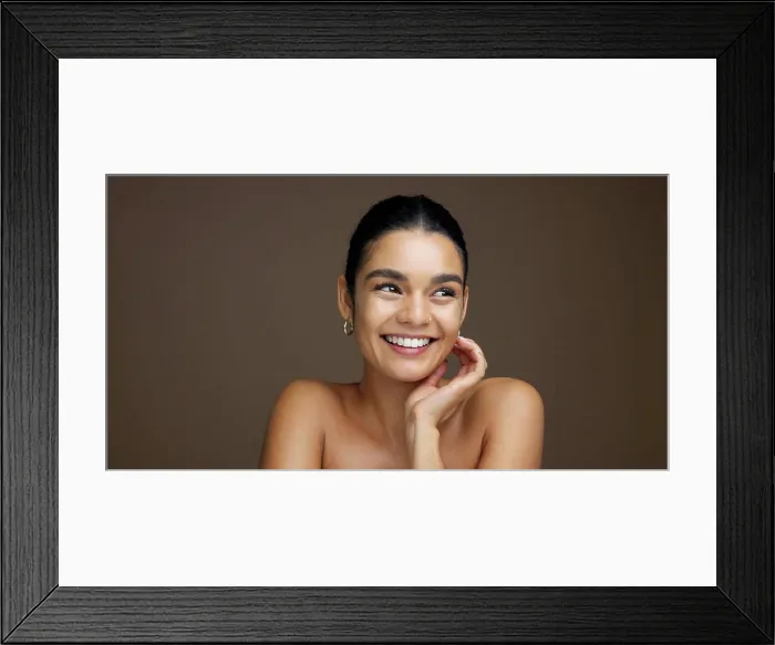 Framed Print : Thinking, woman and happy with skincare Framed Print : Thinking, woman and happy with skincare