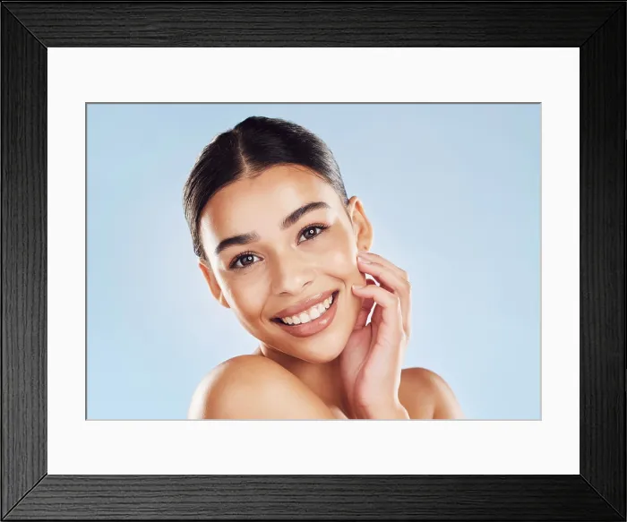 Framed Print : Woman, portrait and feeling beauty in studio Framed Print : Woman, portrait and feeling beauty in studio