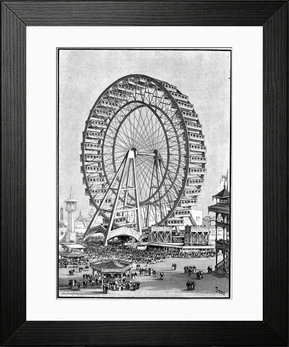 Framed Print : International Exhibition, Chicago, USA, 1893. The giant Ferris wheel. Illustration 1893