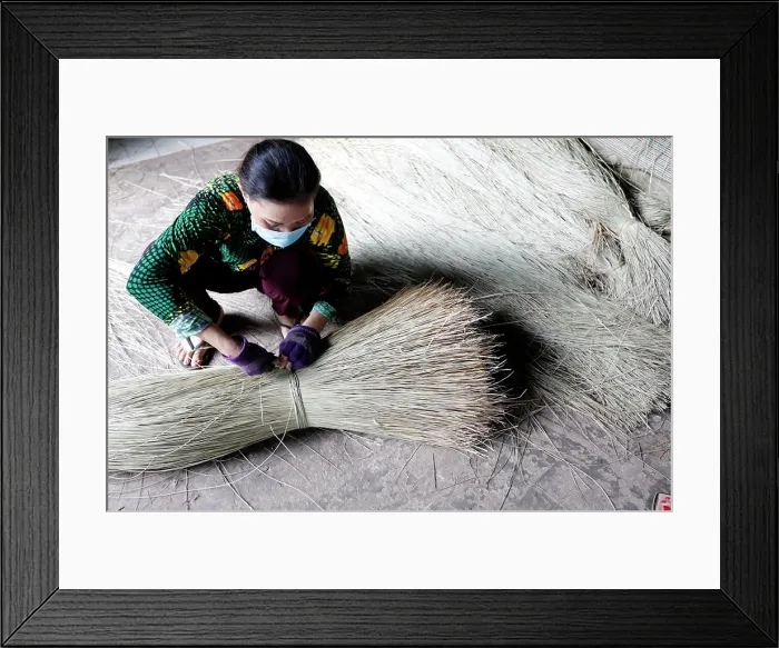 Framed Print : Traditional bamboo and hemp mat factory. Woman at work. Tan Chau. Vietnam Framed Print : Traditional bamboo and hemp mat factory. Woman at work. Tan Chau. Vietnam