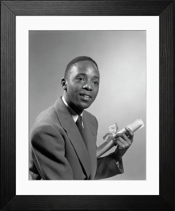 Framed Print : 1950S Portrait African American Man Holding Graduation Diploma