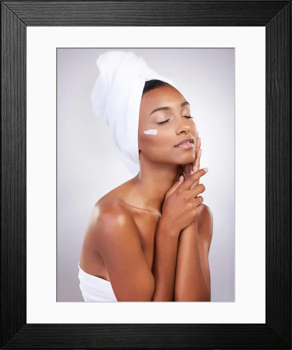 Framed Print : Skincare, model and cream for beauty Framed Print : Skincare, model and cream for beauty