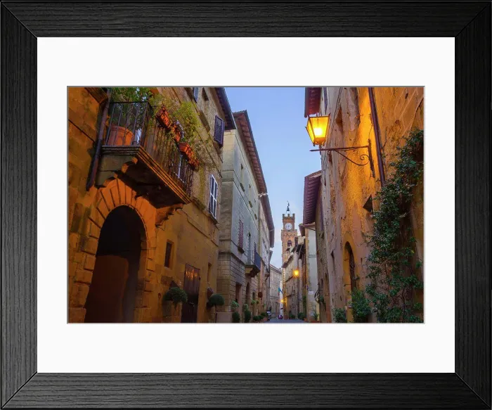 Framed Print : street in Pienza at dusk, Tuscany