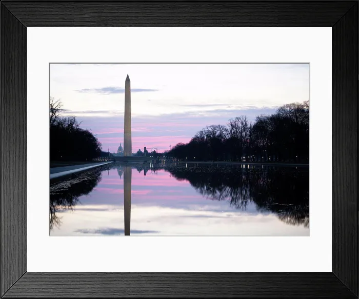Framed Print : Sunrise photo of the Reflecting Pool, and the National Mall Framed Print : Sunrise photo of the Reflecting Pool, and the National Mall