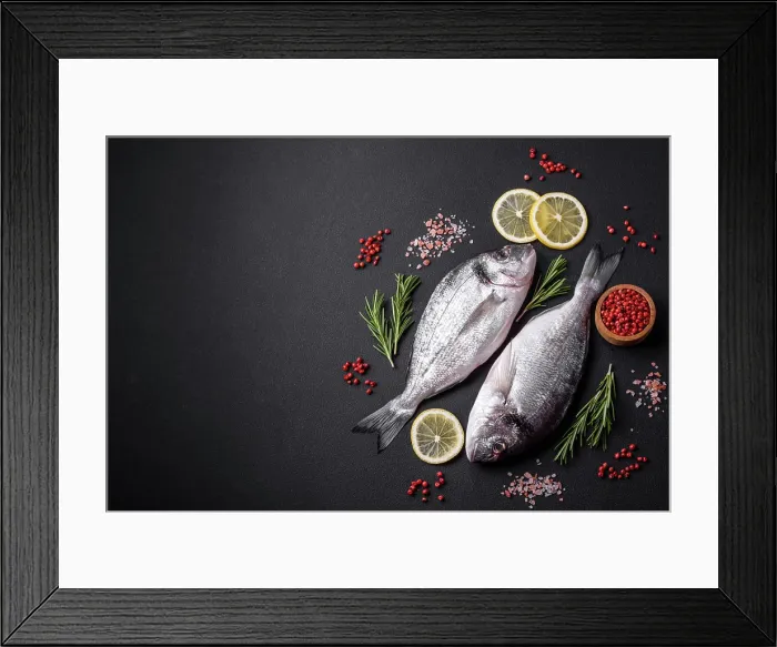Framed Print : Fresh raw dorado fish with spices