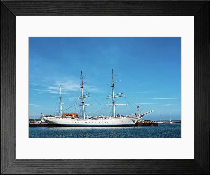 Framed Print : A sailing ship in the harbour of Stralsund Framed Print : A sailing ship in the harbour of Stralsund