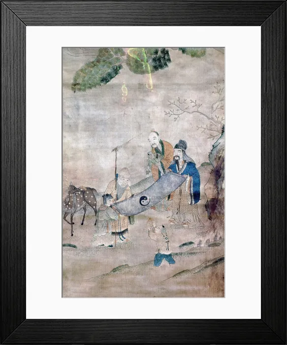 Framed Print : Three sages of T'ai Chi surrounded by symbols of long life and immortality (tree) Framed Print : Three sages of T'ai Chi surrounded by symbols of long life and immortality (tree)
