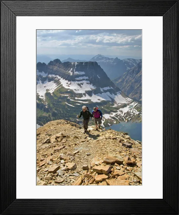 Framed Print : Hikers ascend the final pitch to the summit of Reynolds Mountain in Glacier National Park in Montana (MR) Framed Print : Hikers ascend the final pitch to the summit of Reynolds Mountain in Glacier National Park in Montana (MR)