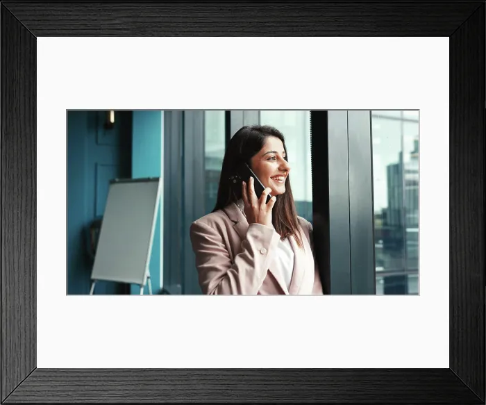 Framed Print : Office, businesswoman and smile with phone call for negotiation Framed Print : Office, businesswoman and smile with phone call for negotiation