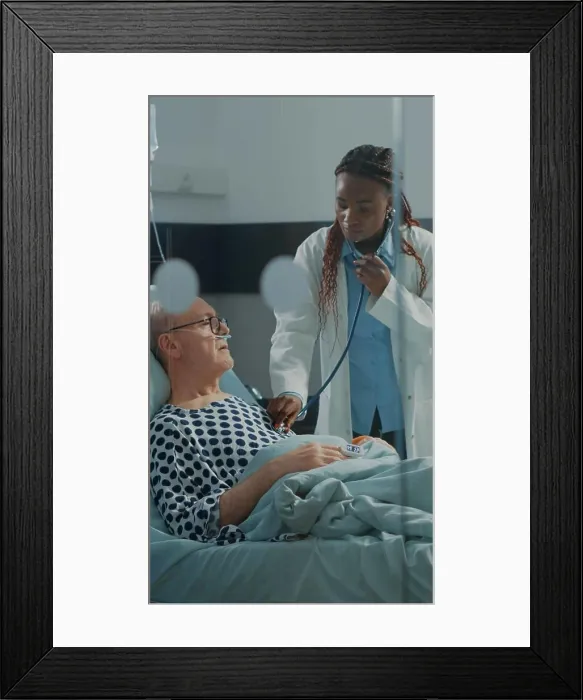 Framed Print : Nurse and african american specialist consulting patient Framed Print : Nurse and african american specialist consulting patient