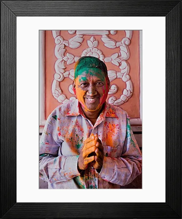 Framed Print : Man celebrating the Holi spring festival to celebrate the love between Krishna and Radha
