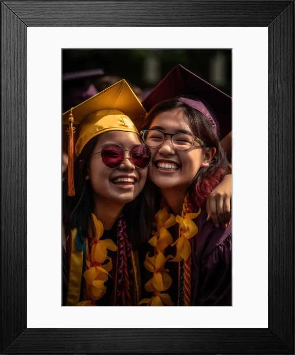 Framed Print : Malaysian friends celebrating in graduation day. Generative AI Framed Print : Malaysian friends celebrating in graduation day. Generative AI