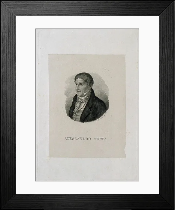 Framed Print : Count Alessandro Giuseppe Antonio Anastasio Volta. Line engraving by F. Christophany after L. Sabatelli Framed Print : Count Alessandro Giuseppe Antonio Anastasio Volta. Line engraving by F. Christophany after L. Sabatelli