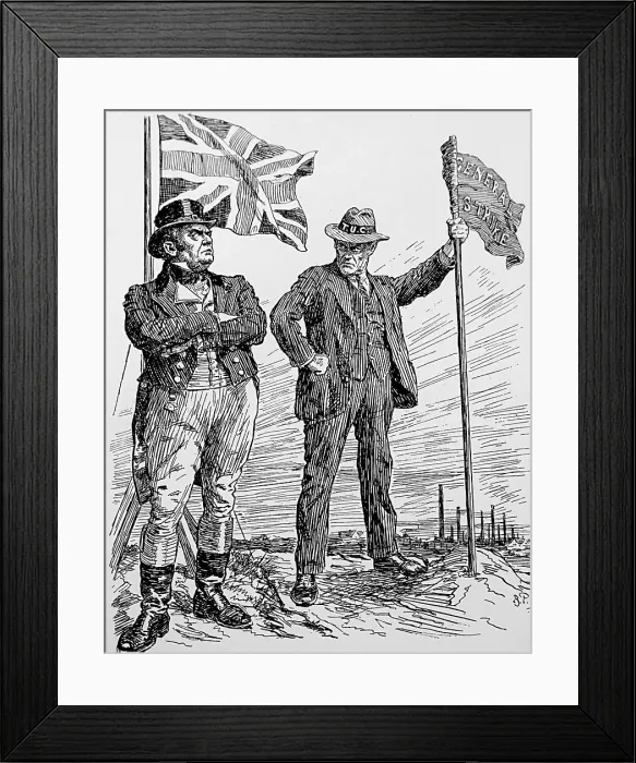 Framed Print : Cartoon depicting John Bull representing the British Establishment standing firm against Walter Citrine Framed Print : Cartoon depicting John Bull representing the British Establishment standing firm against Walter Citrine