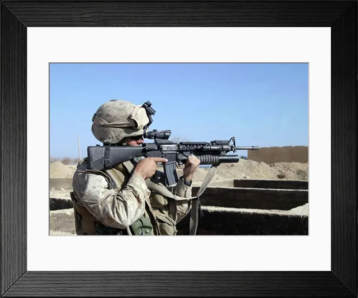 Framed Print : Soldier firing with M16A2 machine gun during Operation Khanjar, Iraq Framed Print : Soldier firing with M16A2 machine gun during Operation Khanjar, Iraq