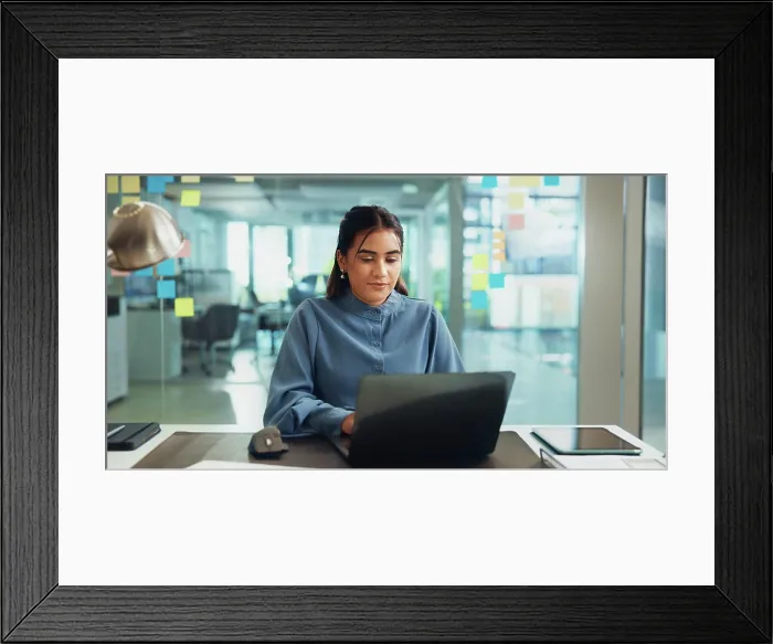 Framed Print : Business, laptop and woman in office Framed Print : Business, laptop and woman in office