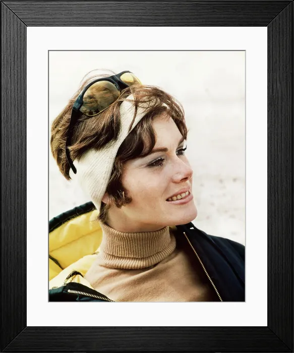 Framed Print : 1970S Brunette Woman Wearing Ski Parka Headband Sunglasses Turtleneck Sweater