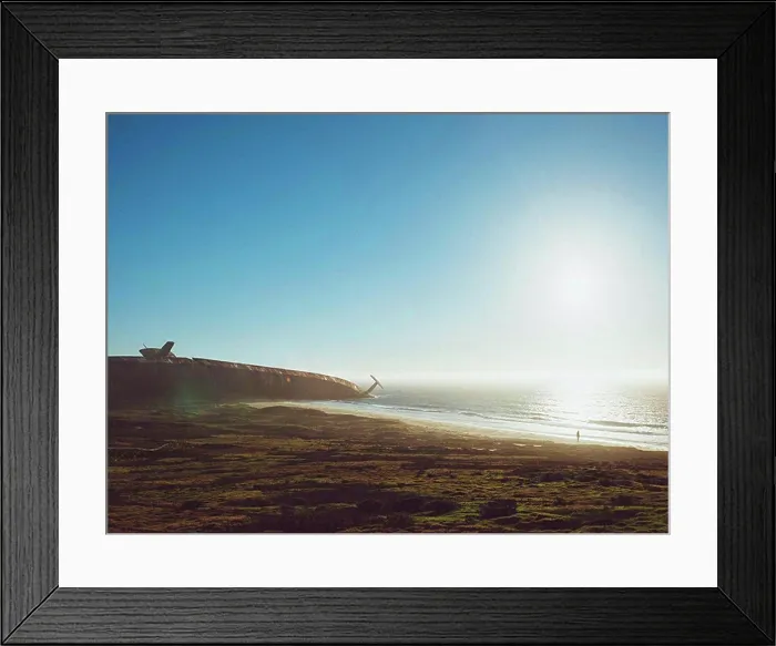 Framed Print : Damaged old submarine at seashore against clear sky on sunny day Framed Print : Damaged old submarine at seashore against clear sky on sunny day