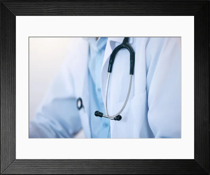 Framed Print : Healthcare, closeup and person with stethoscope for cardiology Framed Print : Healthcare, closeup and person with stethoscope for cardiology