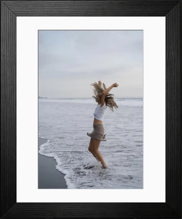Framed Print : Portrait of cheerful young happy curly hair woman on the beach. Bali Framed Print : Portrait of cheerful young happy curly hair woman on the beach. Bali