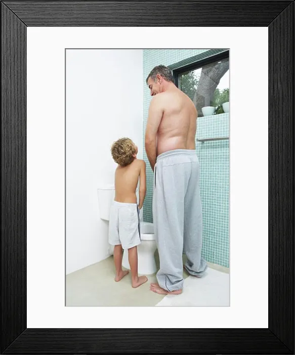 Framed Print : Father and Son Urinating Framed Print : Father and Son Urinating