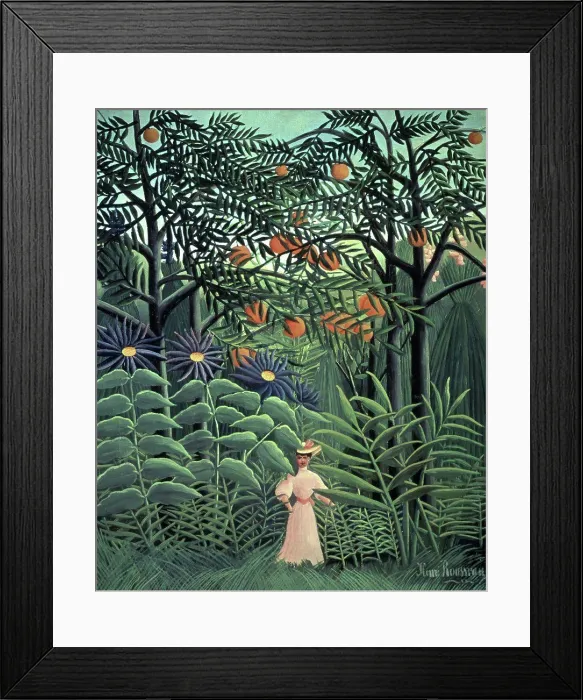 Framed Print : Woman Walking in an Exotic Forest Femme se Promenante Dans une Foret Exotique 1905